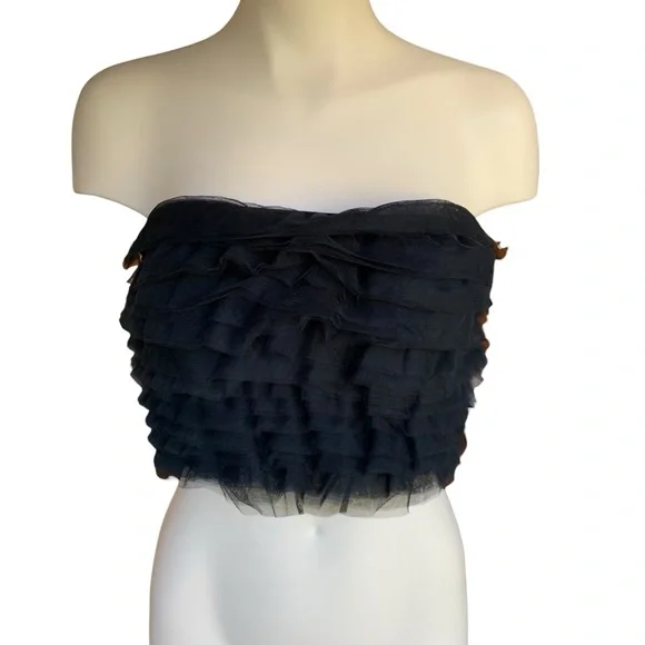 2/$10 NEW | Ruffle Mesh Tube Top – Black, Size Small (NWT) Forever 21 Crop Top - Picture 15 of 15